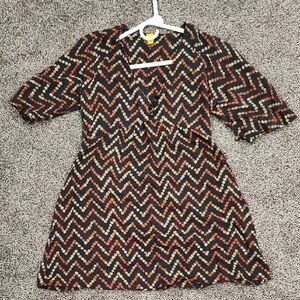FARM Rio Black and Orange Chevron Mini Dress